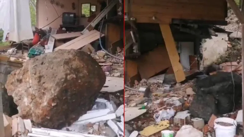 Rize'de Dehşet! Yamaçtan Kopan Kayalar Evi Yok Etti!